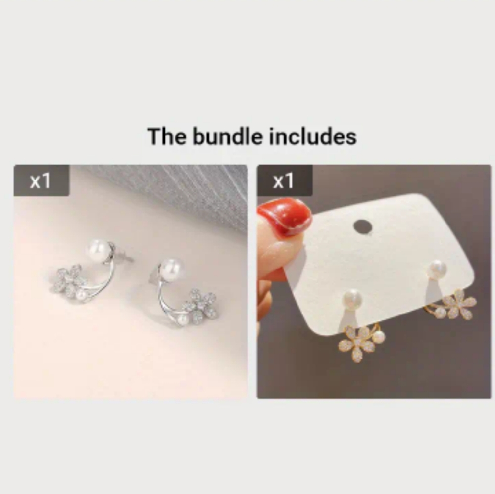 2 Pairs Pearl Flower Earrings New Trendy Women's Small Earrings